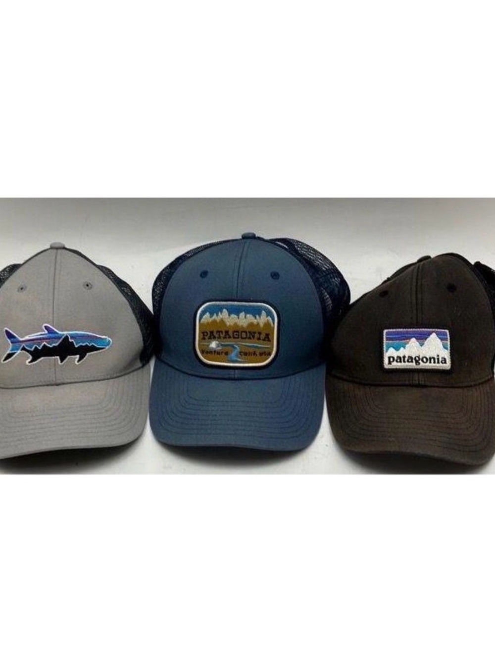 Men's Lot Of 3 PATAGONIA Gray Blue Brown  Trucker Hat (Cap) - Size One Size/All